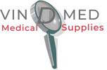 Vinmed Medical Supplies logo featuring a stylized magnifying glass integrated with the letter D
